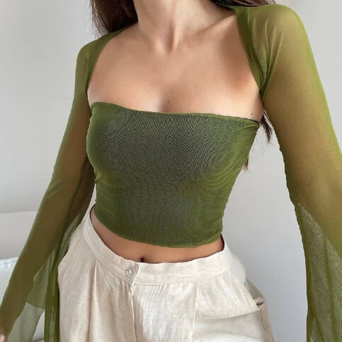 Green Mesh Flare Shawl + Tude Top
