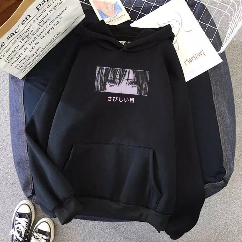 Cute Anime Girl Sad Eyes Hoodie Loose Long Sleeve Sweatshirt Sweater Pullover Jumper Casual E-Girl Kawaii Korean Japanese Harajuku Streetwear