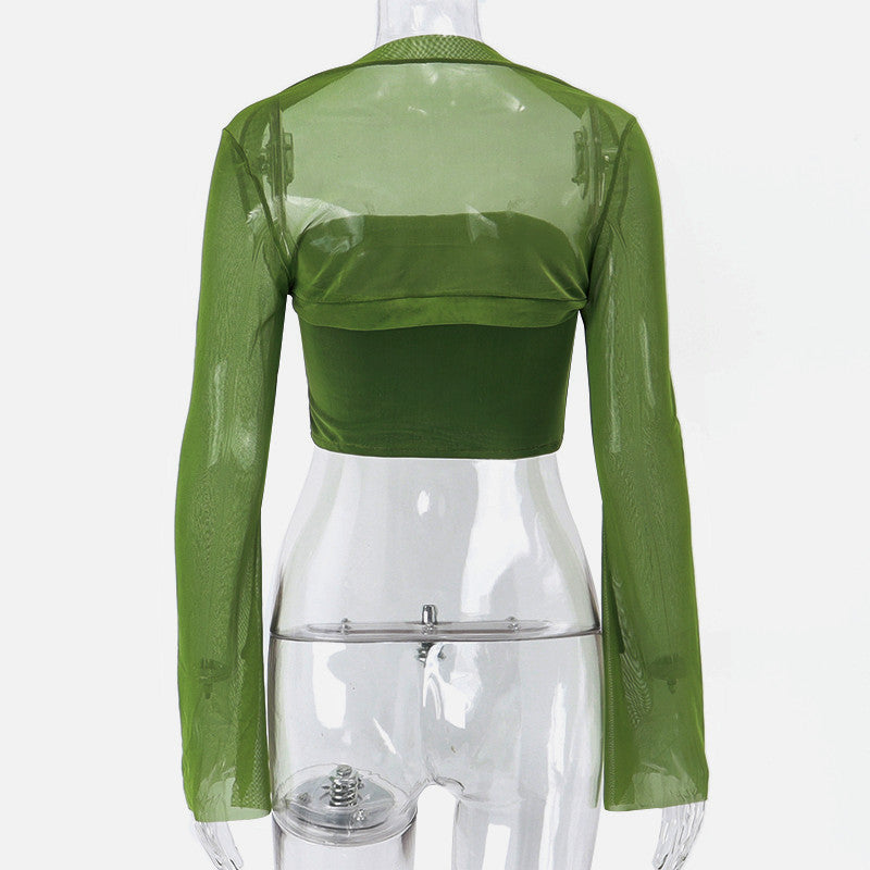 Green Mesh Flare Shawl + Tude Top