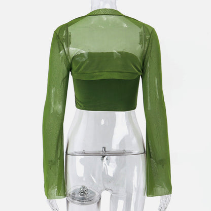 Green Mesh Flare Shawl + Tude Top