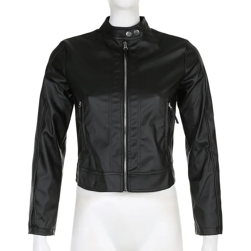 Black PU Leather Zipper Jacket