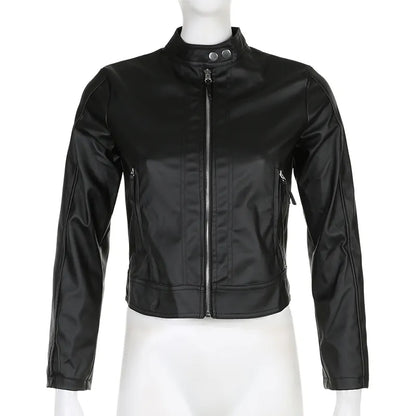 Black PU Leather Zipper Jacket