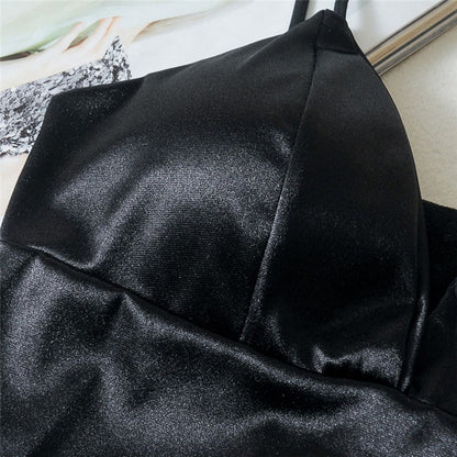 Cute Black White Shiny Silk Crop Top Sleeveless Shirt Tank Spaghetti Strap Blouse Summer Club Party E-Girl Kawaii Korean Japanese Harajuku Streetwear