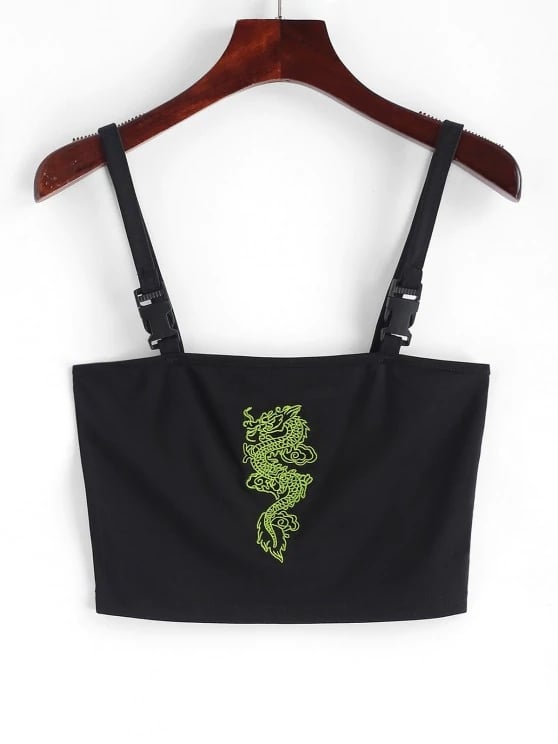 Cute Sexy Dragon Buckle Vest Tube Crop Top Cami Tank Shirt Tee T-shirt E-Girl Kawaii Korean Japanese Harajuku Chinese Retro Streetwear Aesthetic