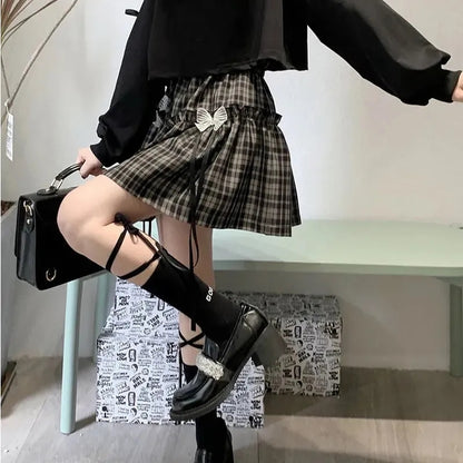 Black Plaid A-Line High Waist Mini Skirt