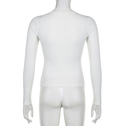 White Knit V Neck Long Sleeve Shirt