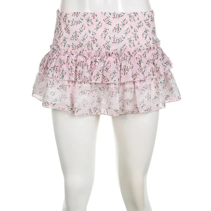 Floral Lace A-Line Chiffon Mini Skirt