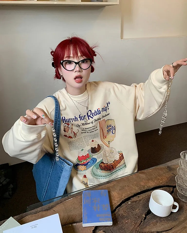 Vintage Dessert Print Sweatshirt
