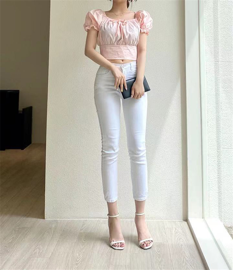 Pink Bow Short Sleeve Blouse