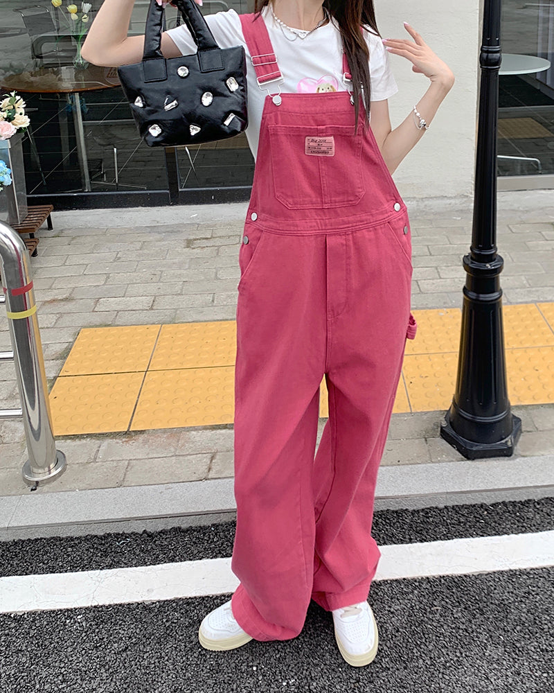 Pink Denim Overall Pants