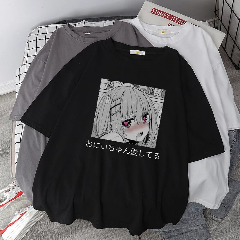 Cute Anime Sweet Girl Cartoon Short Sleeve T-shirt Print Punk Goth Loose Aesthetic Casual Summer E-Girl Kawaii Korean Japanese Harajuku