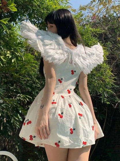 Cherry Print Spaghetti Strap Mini Dress