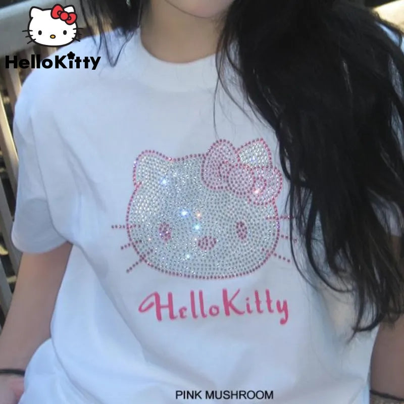 Kitty Cat Anime Rhinestone Short Sleeve T-shirt