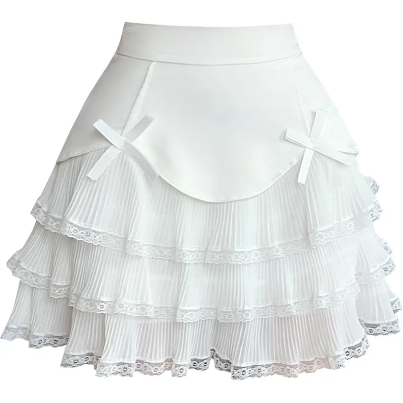 Chiffon Bow Pleated A-Line High Waist Mini Skirt