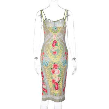Floral Print Split Sleeveless Midi Dress