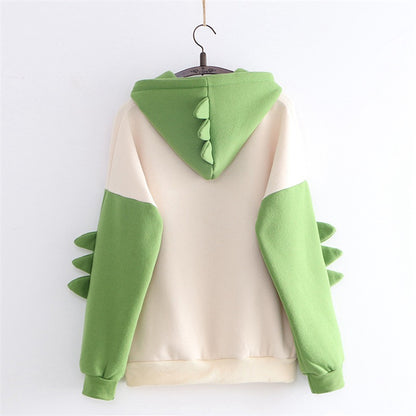 Cute 3D Funny Dinosaur Cartoon Hoodie With Horns Sweatshirt Sweater Long Sleeve Pullover Cosplay E-Girl Kawaii Korean Japanese Harajuku Streetwear