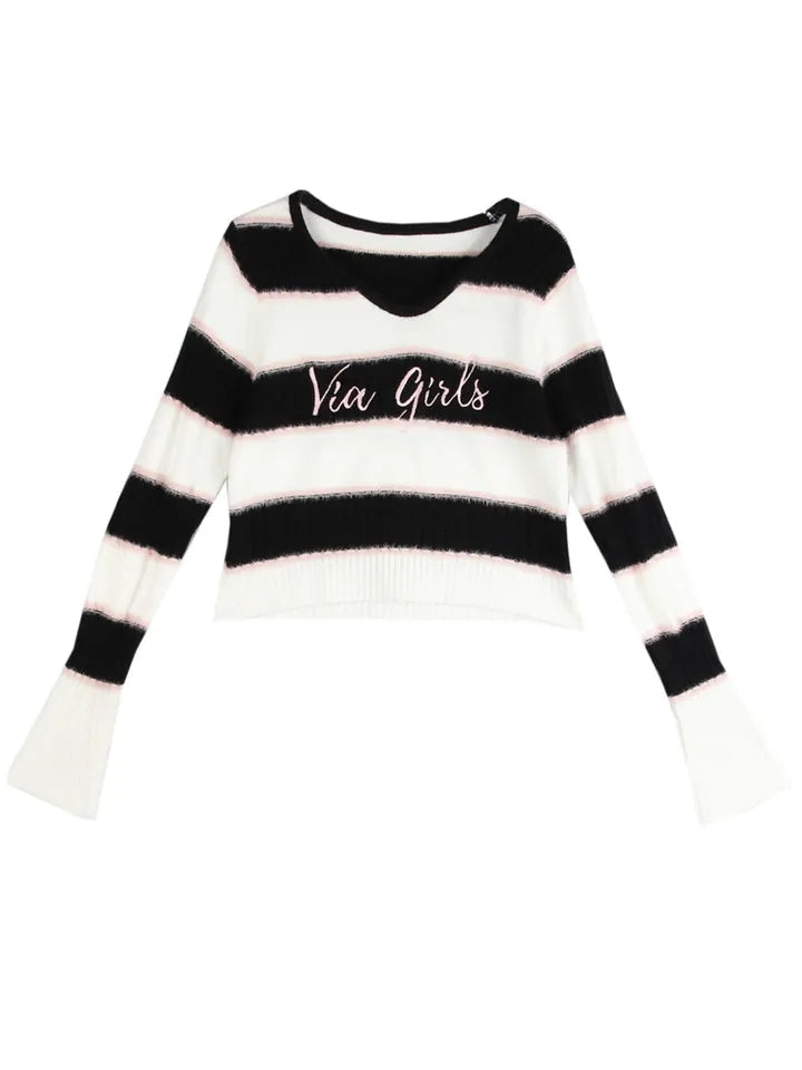 Black & White Fuzzy Cropped Sweater