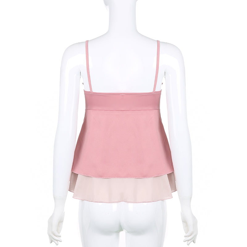 Pink Ruffle 2 Layer Satin Tank Top