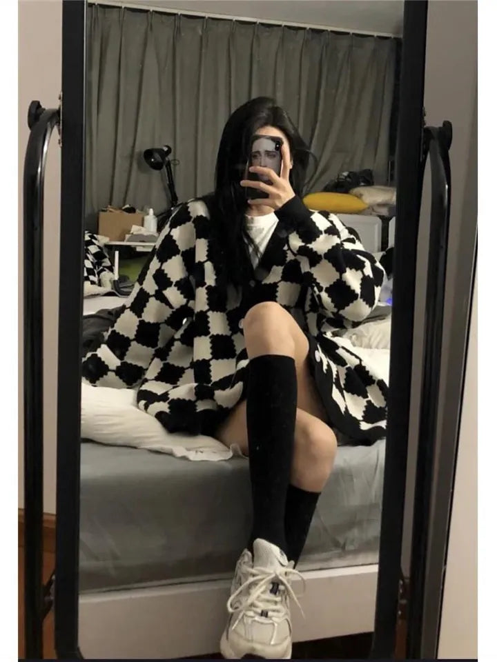 Black & White Plaid Oversized Sweater