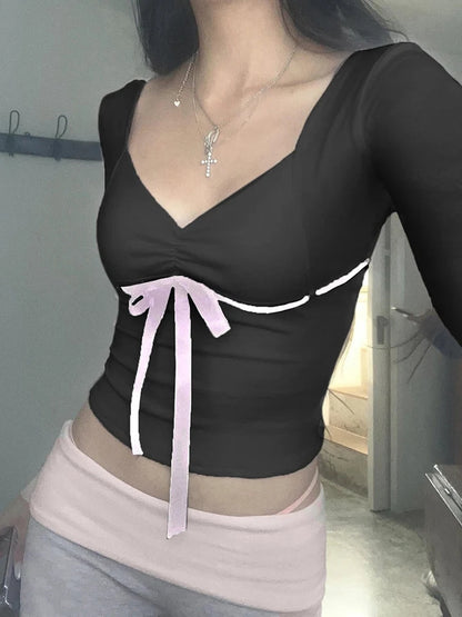Bandage Bow Square Collar Crop Top