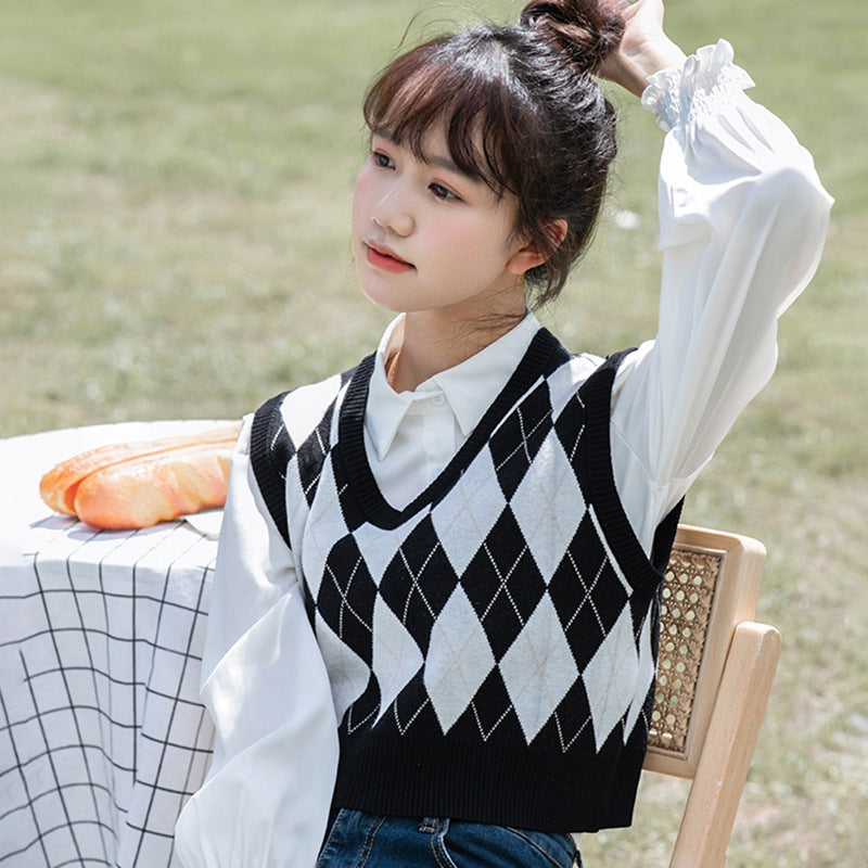 Black & White Lattice Sweater Vest