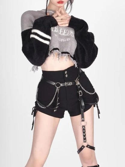 Grey Hollow Out Off Shoulder Cropped Sweater