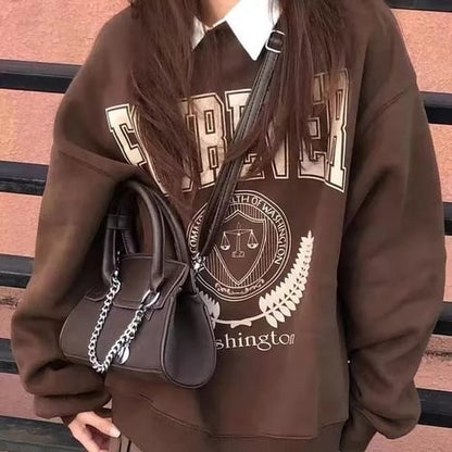 Brown Letter Oversized Long Sleeve Sweater