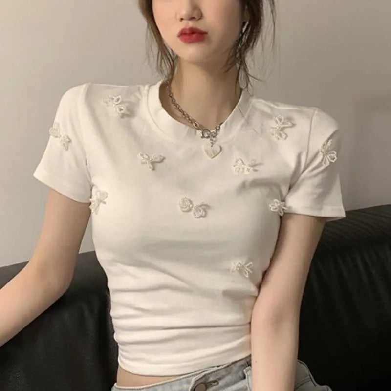 Pearl Bow Short Sleeve Shirt