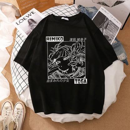 Cute Himiko Toga Anime Girl Cartoon Print Oversized Short Sleeve T-shirt Aesthetic Casual Summer E-Girl Kawaii Korean Japanese Harajuku
