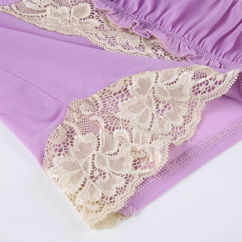 Purple Lace Trim Mesh Halter Top
