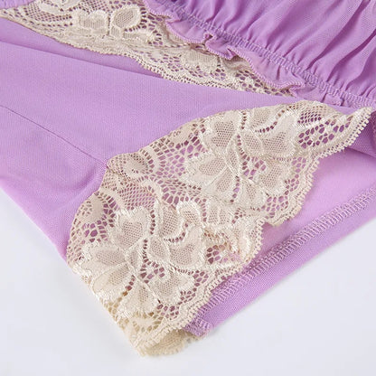 Purple Lace Trim Mesh Halter Top