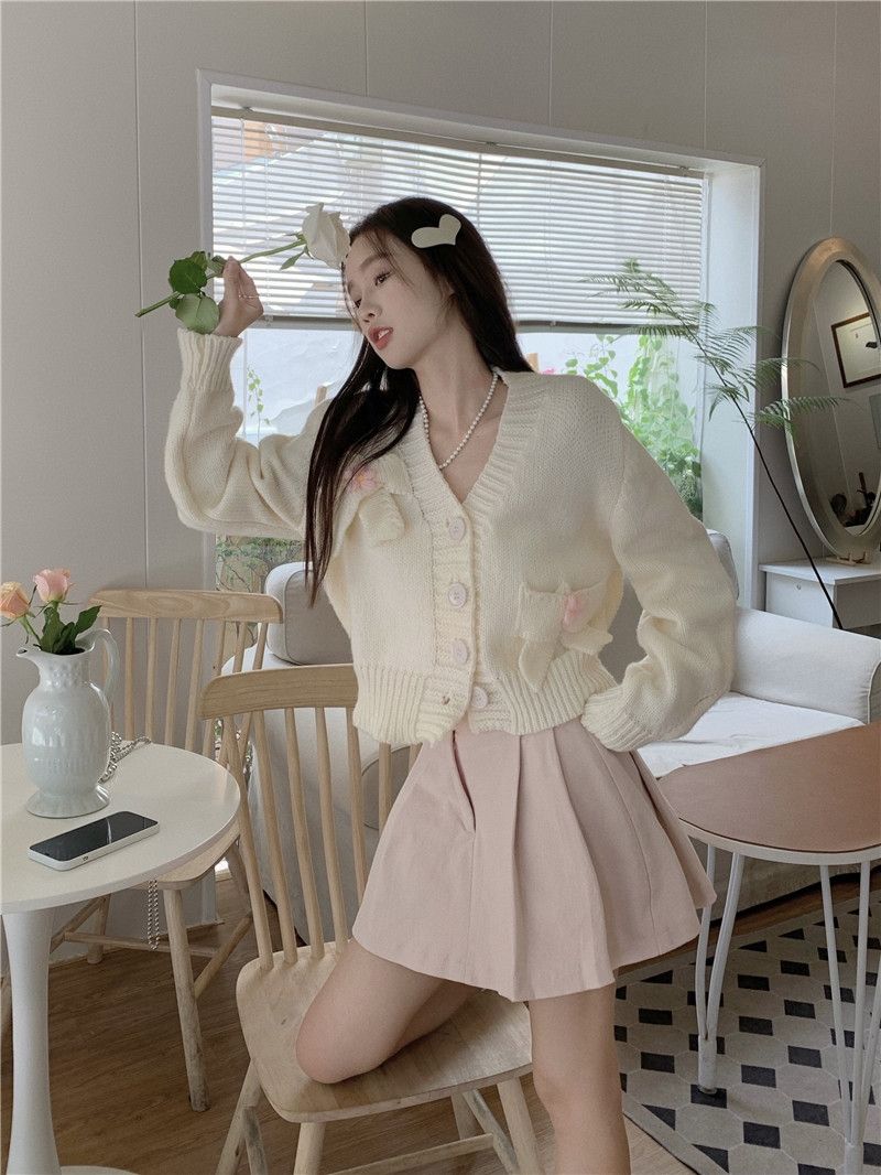White Bow Knit Cardigan Sweater