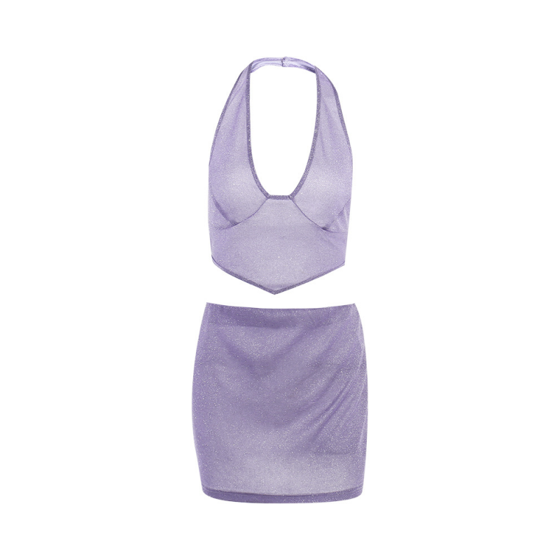 2PCS Purple Shimmer V Neck Dress