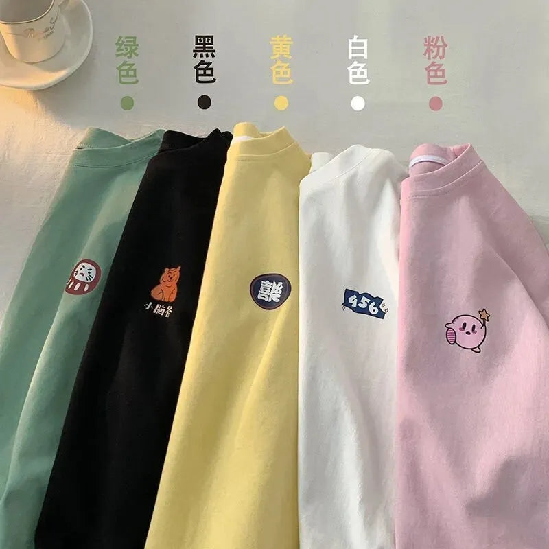 Pink Japanese Anime Print Short Sleeve T-shirt