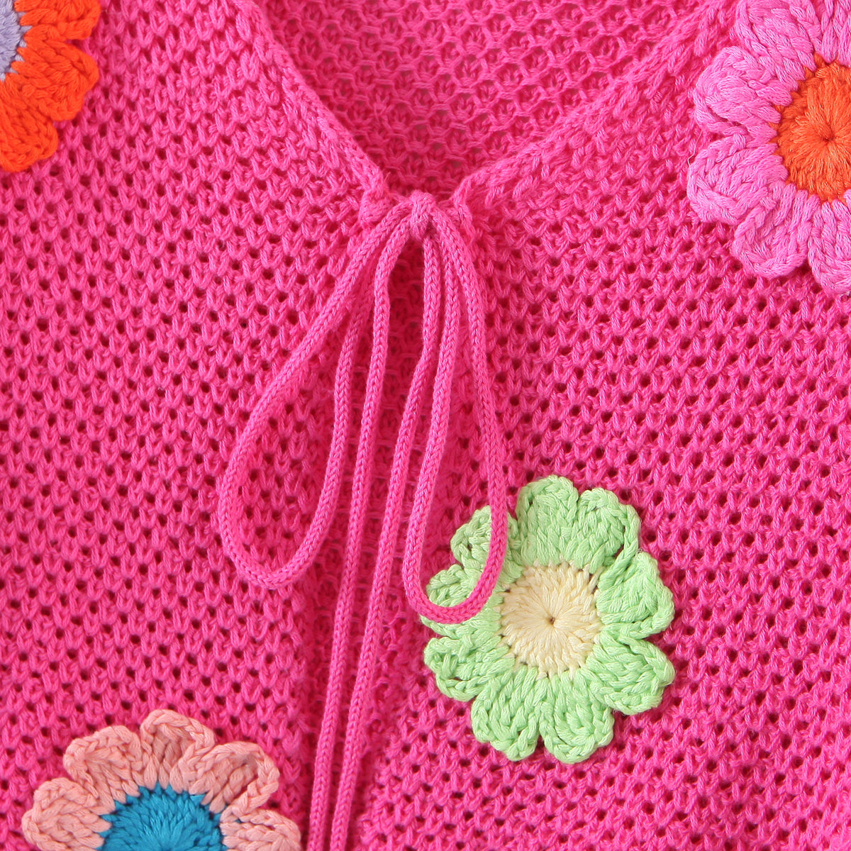 Pink Flower Crochet Top + Flare Sleeve Sweater