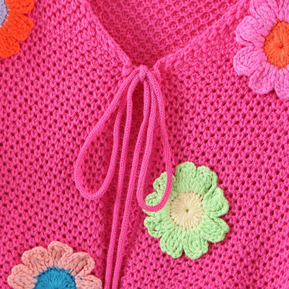 Pink Flower Crochet Top + Flare Sleeve Sweater