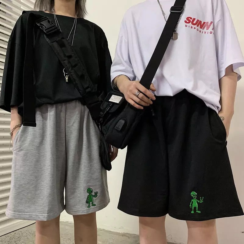 Cute Alien Casual Loose Boyfriend Bike Jogger Shorts Goth Punk E-Girl Kawaii Korean Japanese Harajuku Chinese Retro Streetwear Aesthetic