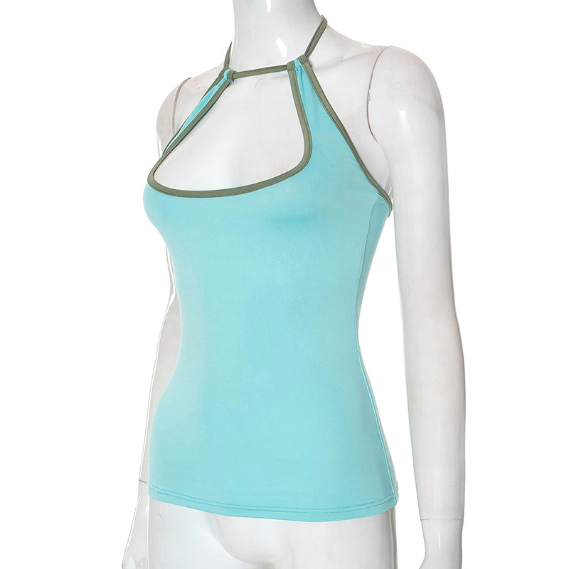Blue Patchwork Halter Top