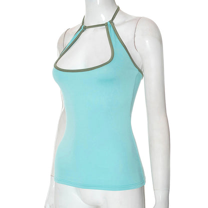 Blue Patchwork Halter Top