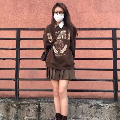 Brown Letter Oversized Long Sleeve Sweater