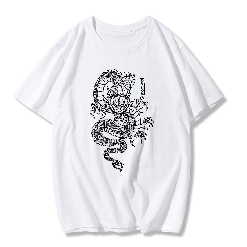 Cute Chinese Dragon Oversized Punk Goth Print Short Sleeve Shirt Tee T-shirt E-Girl Kawaii Korean Japanese Harajuku Chinese Retro Streetwear Aesthetic