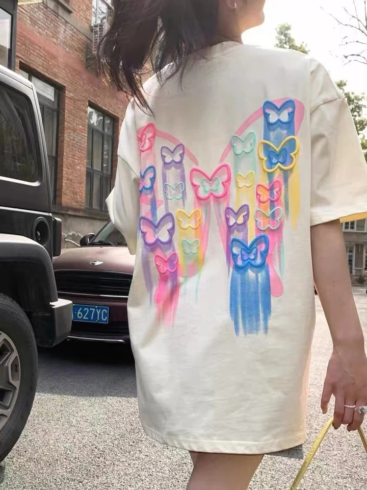 Colorful Butterfly Graphic Short Sleeve T-shirt