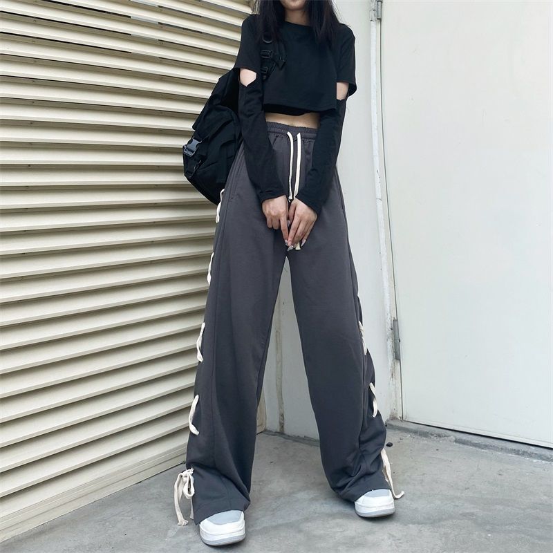 Black Side Bow Bandage High Waist Trousers