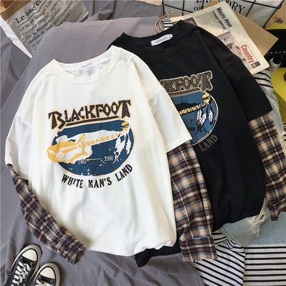 Black White Plaid Patchwork Print Loose Casual Sweatshirt Sweater Long Sleeve Shirt Pullover Jumper E-Girl Kawaii Korean Japanese Harajuku Streetwear