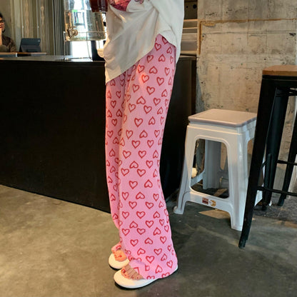Pink Heart Print Trousers