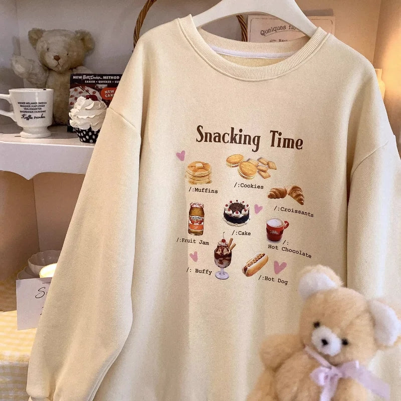Snack Print Loose Fleece Pullover
