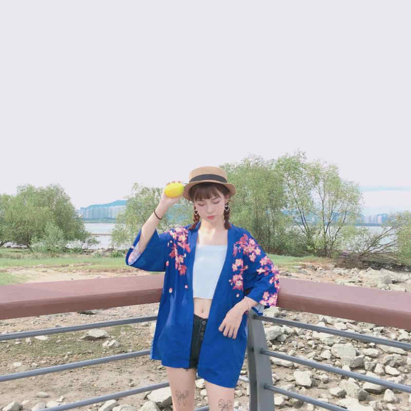 Cute Koi Goldfish Sakura Cherry Blossom Kimono Print Loose Cardigan Blouse Long Sleeve Shirt Top E-Girl Kawaii Korean Japanese Harajuku Streetwear