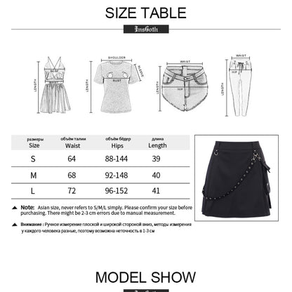 Cute Sexy Punk Goth Black High Waist Mini Skirt Patchwork Bandage Bottom E-Girl Kawaii Korean Japanese Harajuku Chinese Retro Streetwear Aesthetic