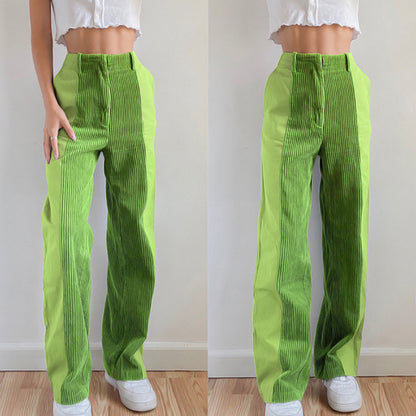 Green Corduroy High Waist Pants