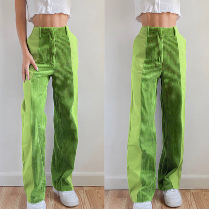 Green Corduroy High Waist Pants